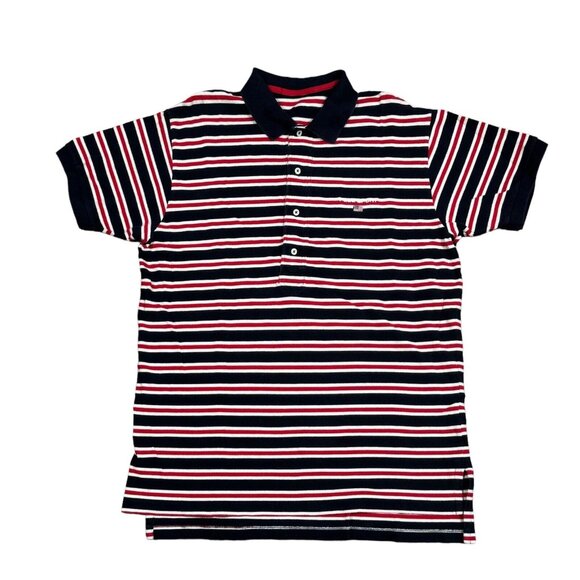 Vintage Polo Sport Striped T-Shirt Men's Sz L? Red White Navy Casual Button - Picture 1 of 9